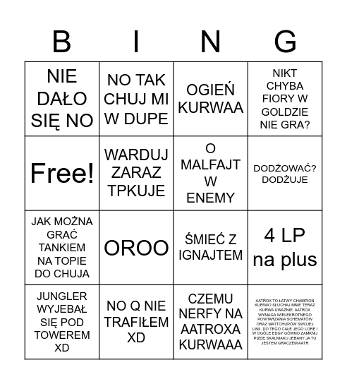 MACIAŁ BINGO Card