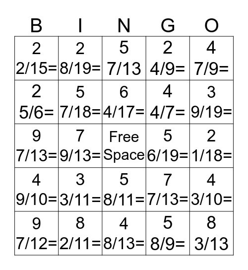 Mix Number to Improper Fraction Bingo Card