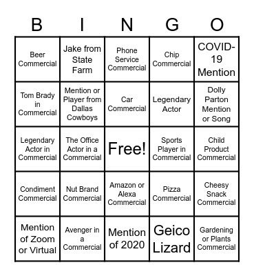 Super Bowl Bingo Card