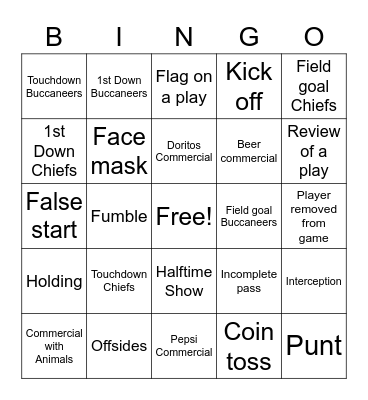 Super Bowl 2021 Bingo Card