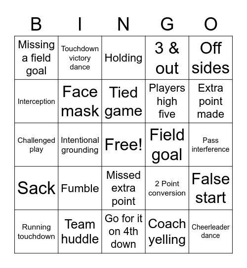 Super Bowl Bingo!! Bingo Card