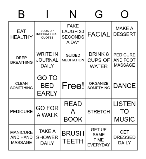 SELF CARE Bingo Card