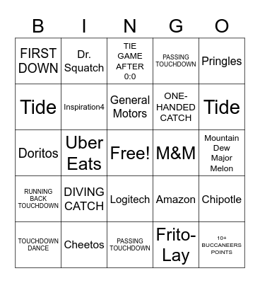 SUPER BOWL 2021 Bingo Card