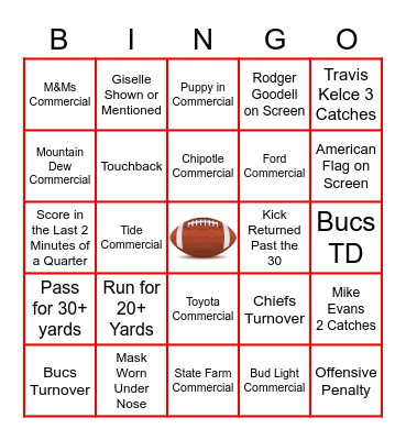 Super Bowl LV Bingo Card