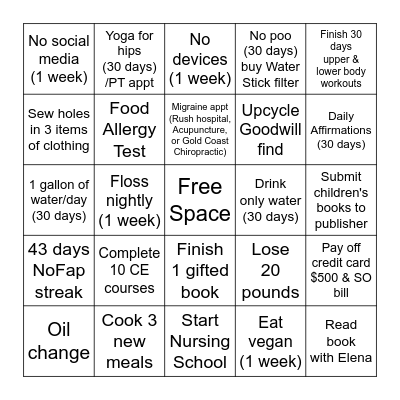 2021 GOALS Bingo Card