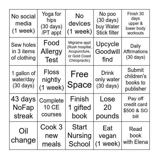 2021 GOALS Bingo Card