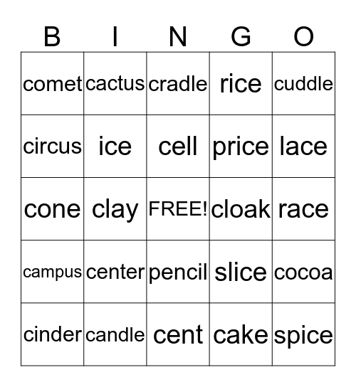 Soft C/ Hard C Bingo Card