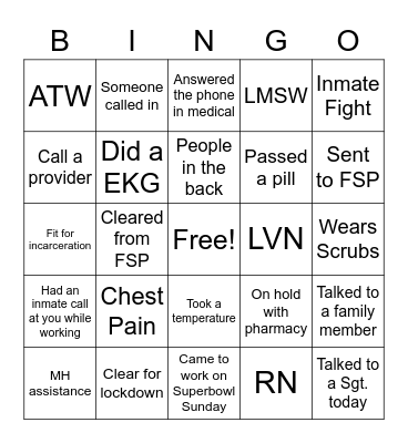 Superbowl 2021 - Jail Edition Bingo Card