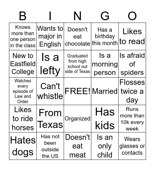 Class  Bingo Card