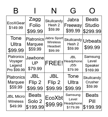 February Accessory Bingo Card