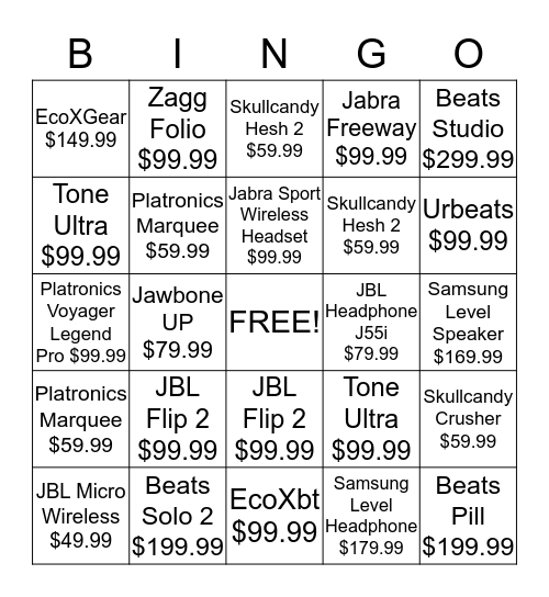 February Accessory Bingo Card