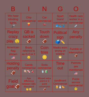 Super bowl bingo Card