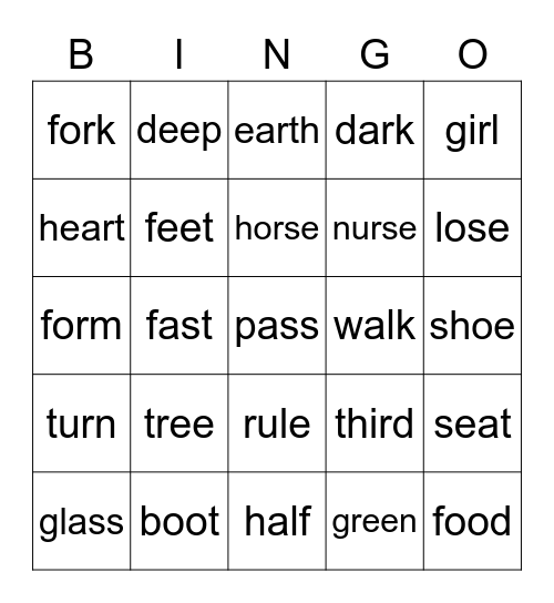 Long vowel sounds Bingo Card