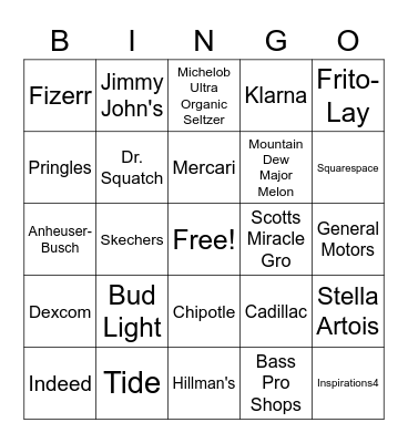 Super Bowl Commercial Bingo Card