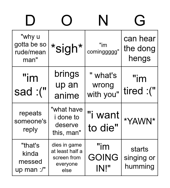 Ding Dong Cheng Hong Bingo Card