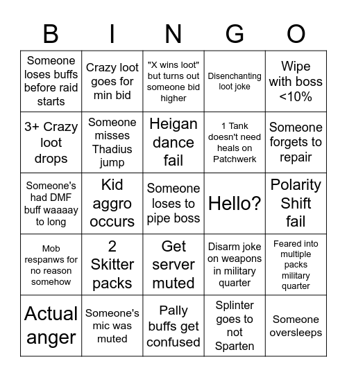 Naxx Bingo V2. Bingo Card