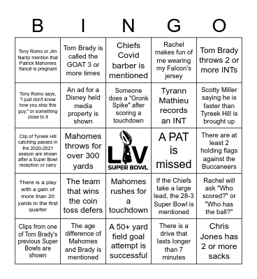 Super Bowl Bingo Card