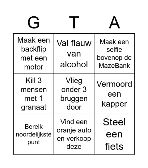 GTA BINGO Card