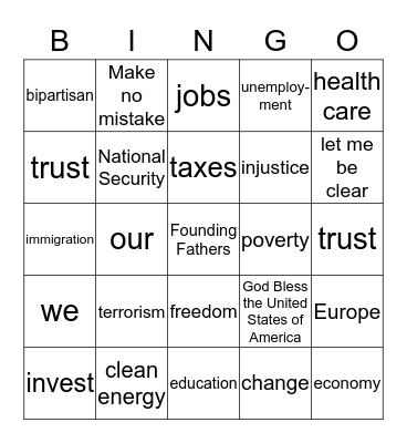 State of the Union Bingo Card