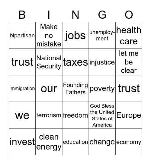 State of the Union Bingo Card