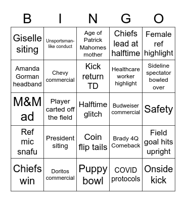 Liflander Super Bowl Bingo Card