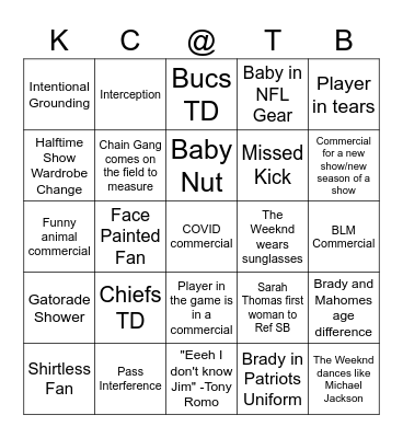 Super Bowl Bingo Card