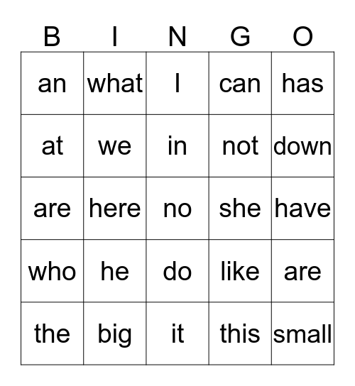 Snap Word Bingo! Bingo Card