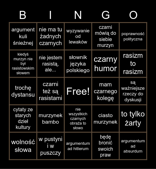 Rasistowskie Bingo Card