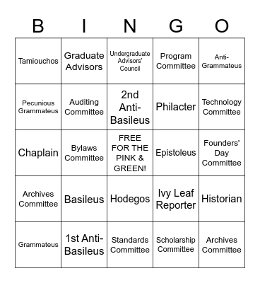 OFFICERS & COMMITTEES:  WHAT DO YOU KNOW? Bingo Card