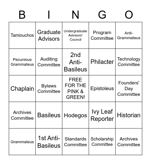 OFFICERS & COMMITTEES:  WHAT DO YOU KNOW? Bingo Card