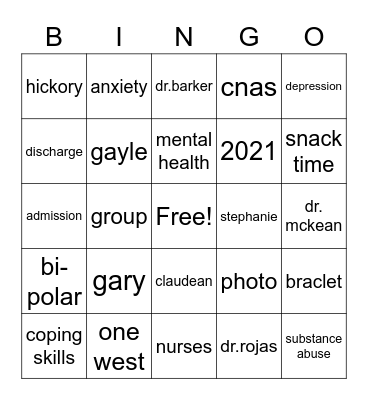 1 west Bingo Card