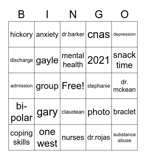 1 west Bingo Card