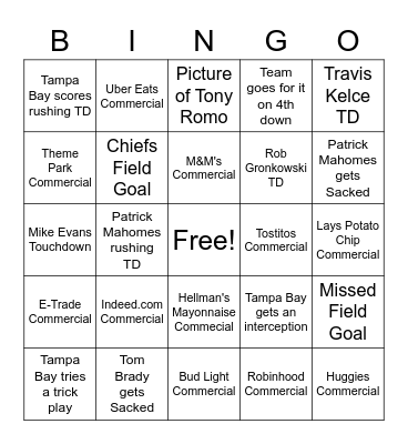 SuperBowl LV Bingo Card