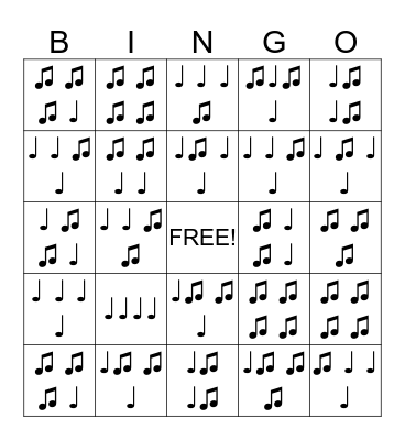 Music Rhythm Bingo Card