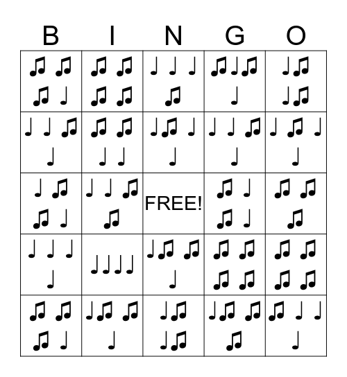 Music Rhythm Bingo Card