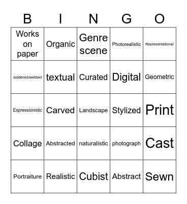 art vocab Bingo Card