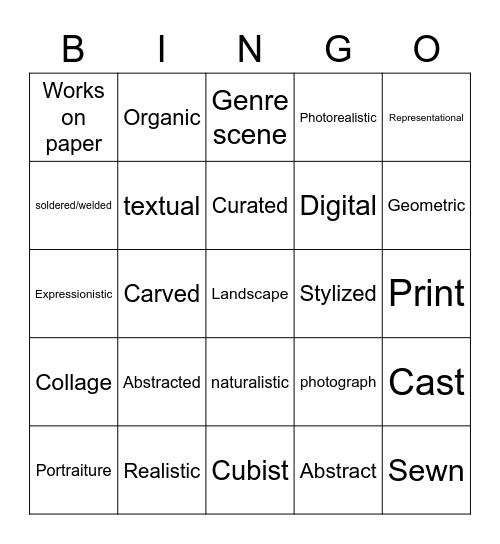 art vocab Bingo Card