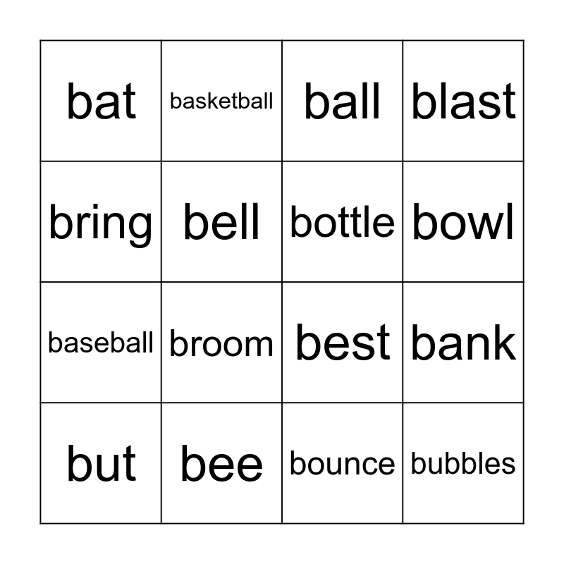 B BINGO Card