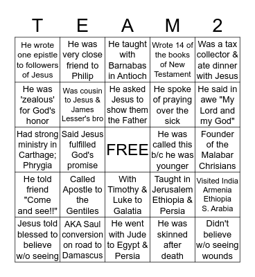 Getting to Know the Apostles Bingo Card