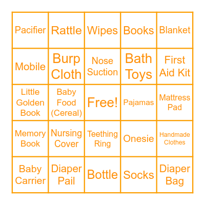 Baby Shower Bingo Card
