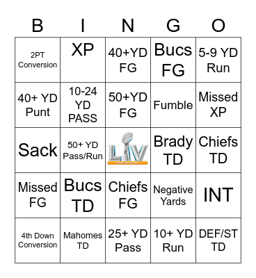 SUPER BOWL LV Bingo Card