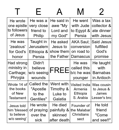 Getting to Know the Apostles Bingo Card