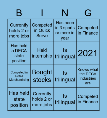 Hawaii DECA Bingo Card