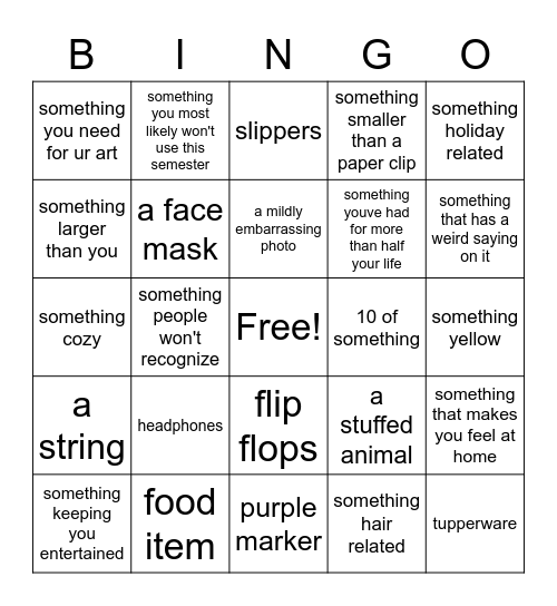 Dorm Room 1 Bingo Card