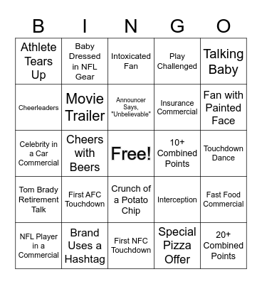 Super Bowl Bingo Card