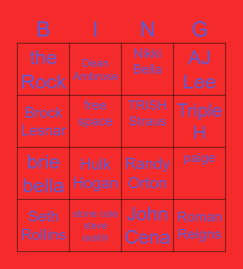 wrestling Rama Bingo Card