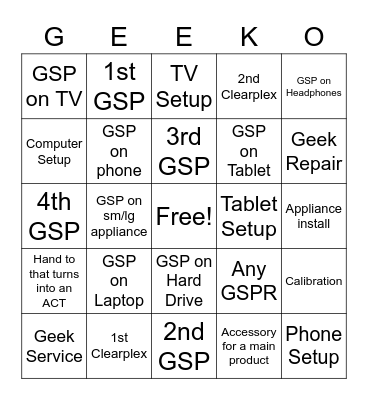 GEEK SQUAD BINGO Card