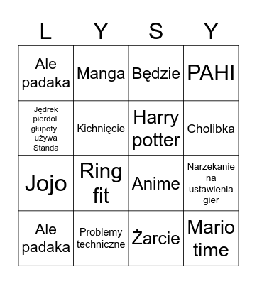 Lysolskie Bingo Card