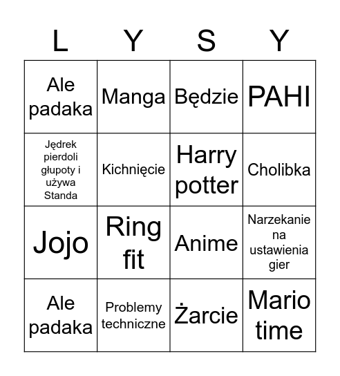 Lysolskie Bingo Card