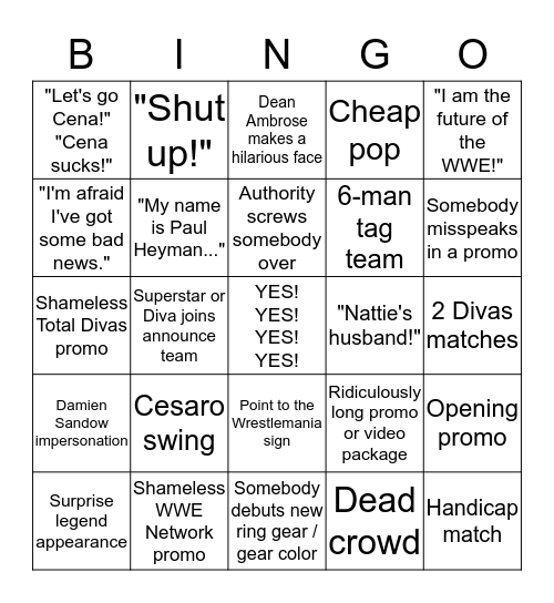 RAW Bingo (2.0) Bingo Card